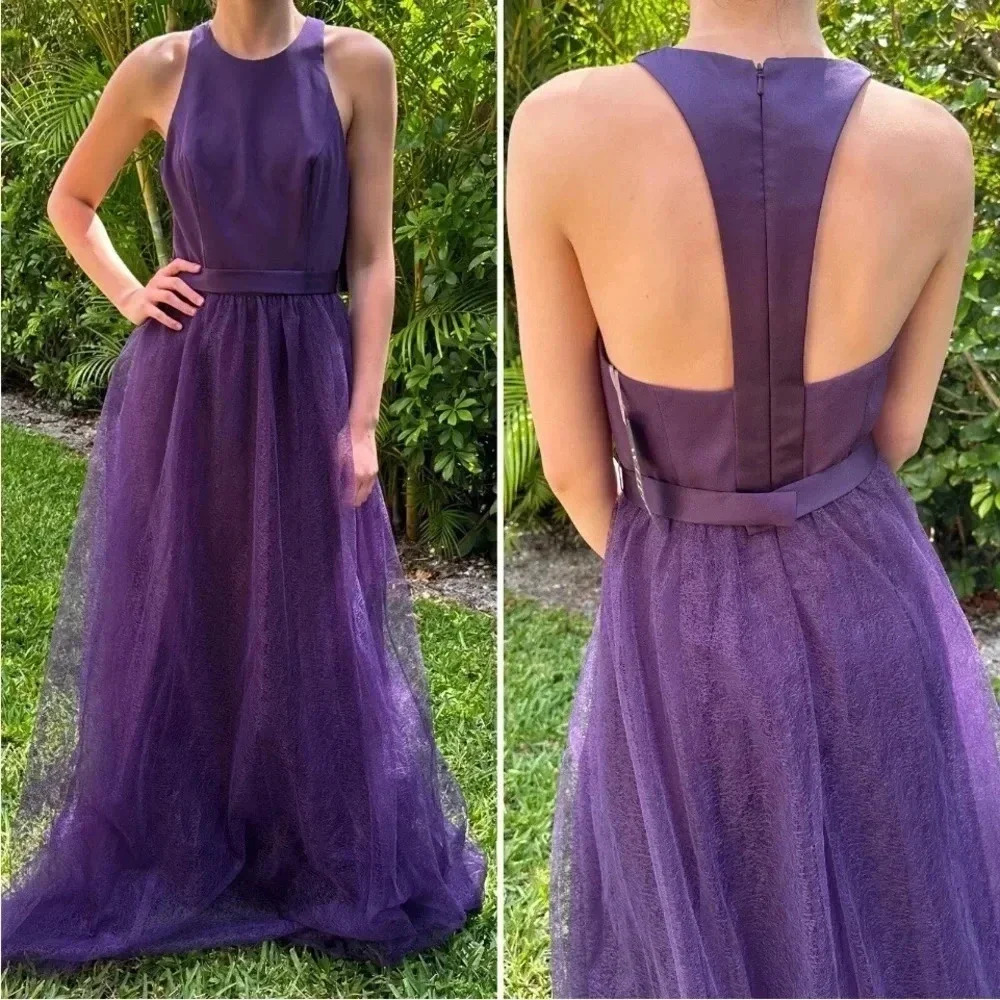 Vera Wang Bridesmaid Amethyst Purple Racer Back High‎ Neck Dress Plus Size 18